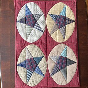 Handstitched Hand-Quilted Patchwork Primitive Colonial Star Quilt Table Topper